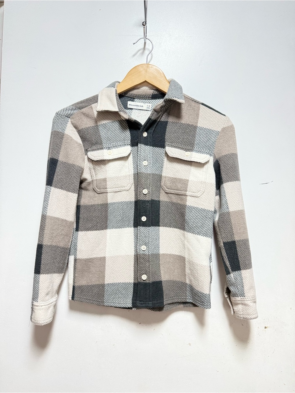 abercrombie kids Gray & Cream Plaid Button-Front Shacket